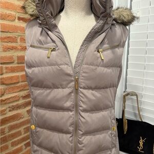 Michael Kors Gray Puffer Vest with Fur Trim